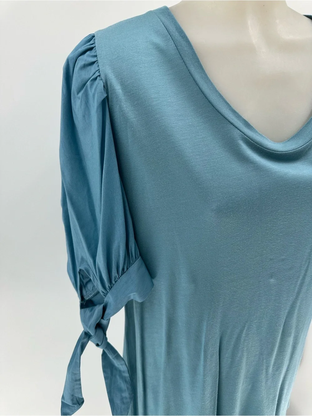 Ann Taylor Loft NWT Puff Tie Sleeves Top Blue Green Short Sleeves Soft Comfy L